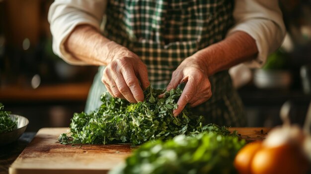 Bucătar tăind verdețuri